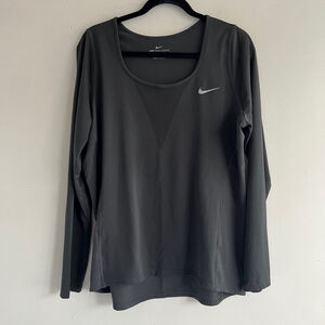 Nike Women's Long-Sleeve Dri-FIT Scoop Neck Top in Dark Gray